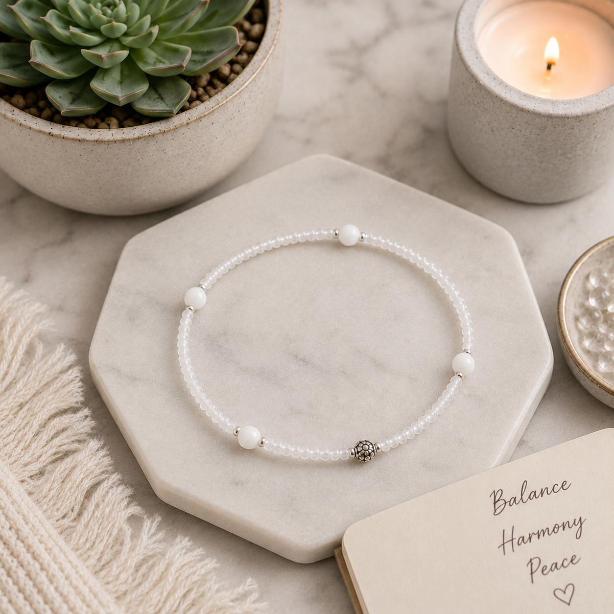 Balance Anklet - White Jade Beaded Anklet