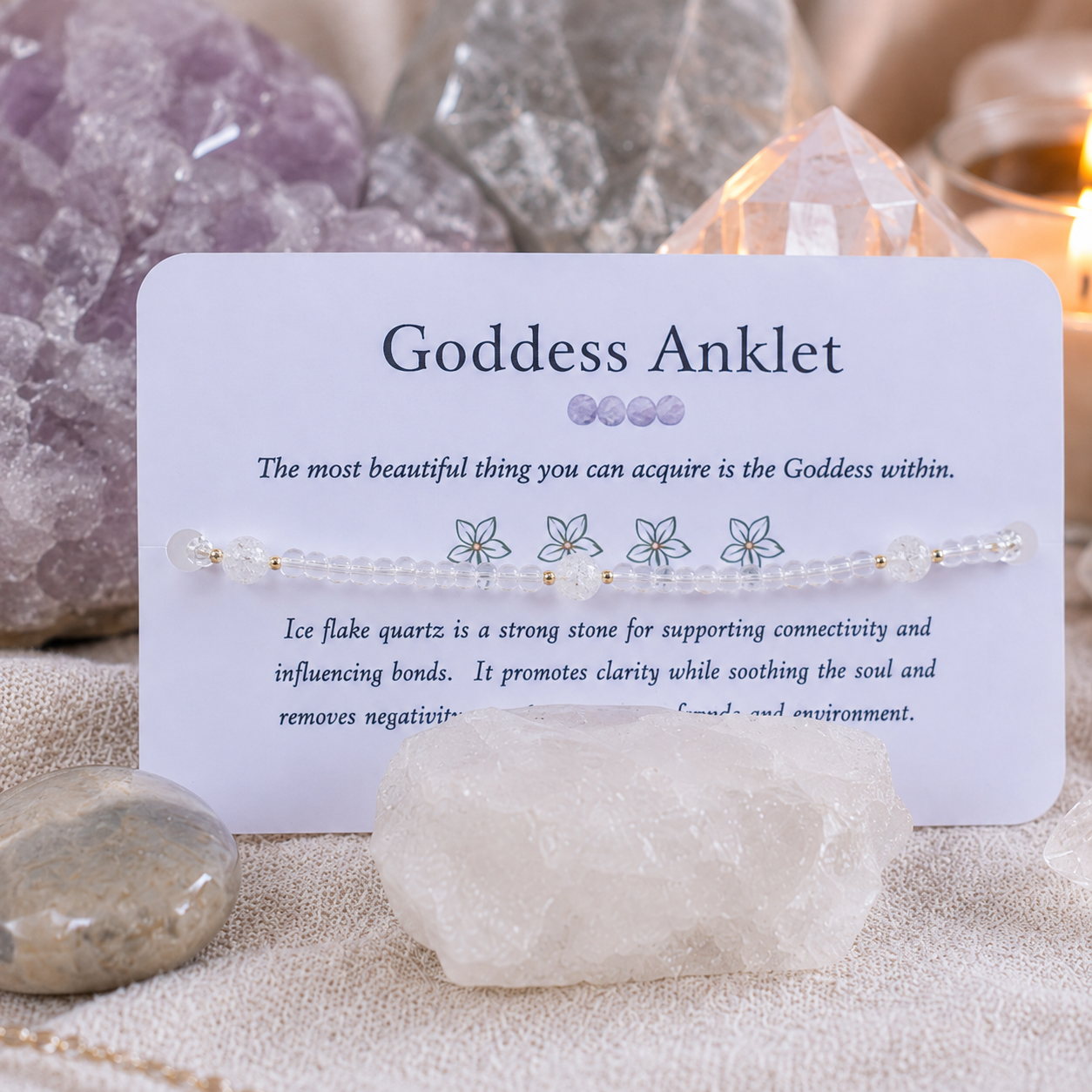 Goddess Anklet - Ice Flake Quartz Beaded Anklet