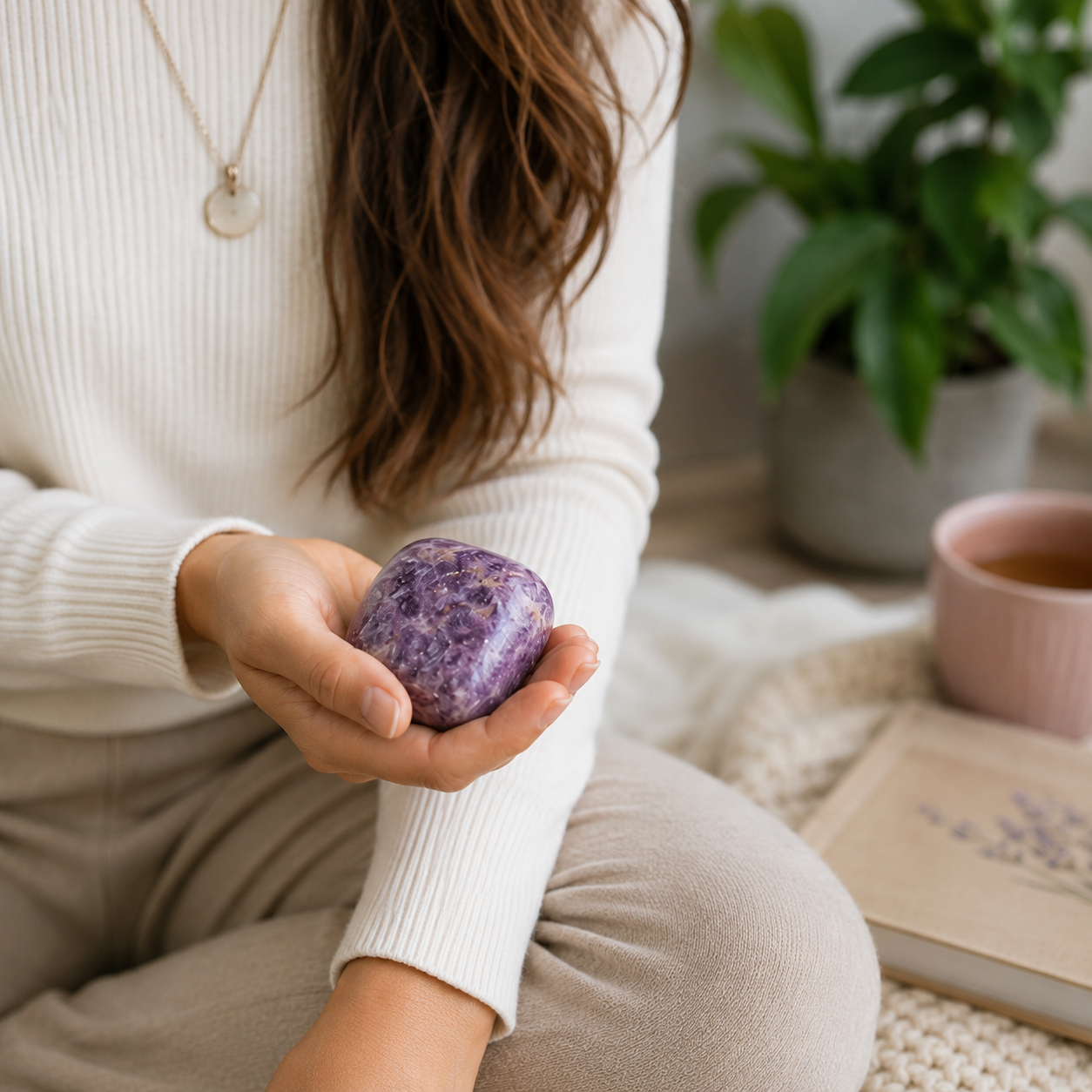 Lepidolite Palm Stone for Anxiety Relief