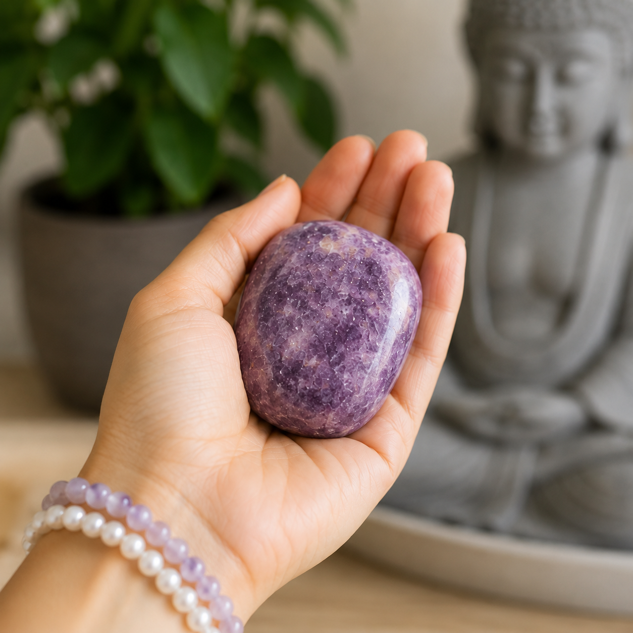 Lepidolite Palm Stone for Anxiety Relief