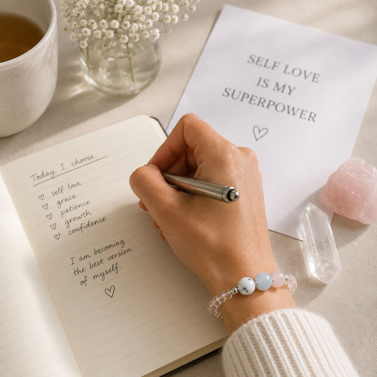 Self Love Bracelet- Moonstone, Aquamarine, Rose Quartz