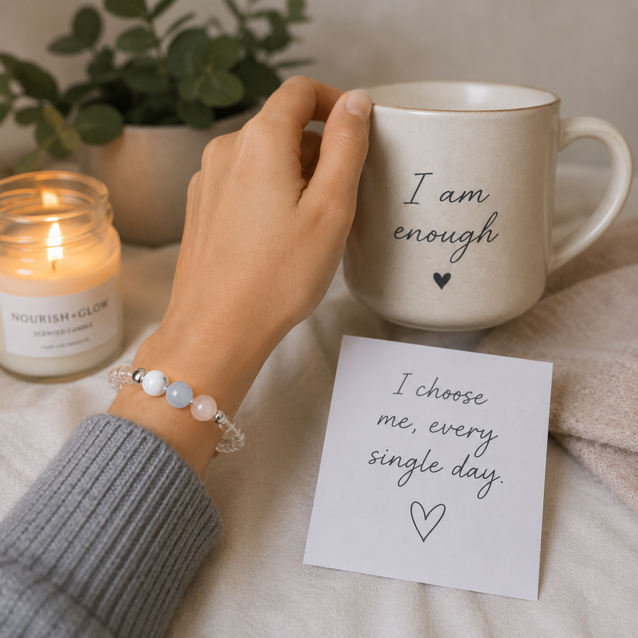 Self Love Bracelet- Moonstone, Aquamarine, Rose Quartz