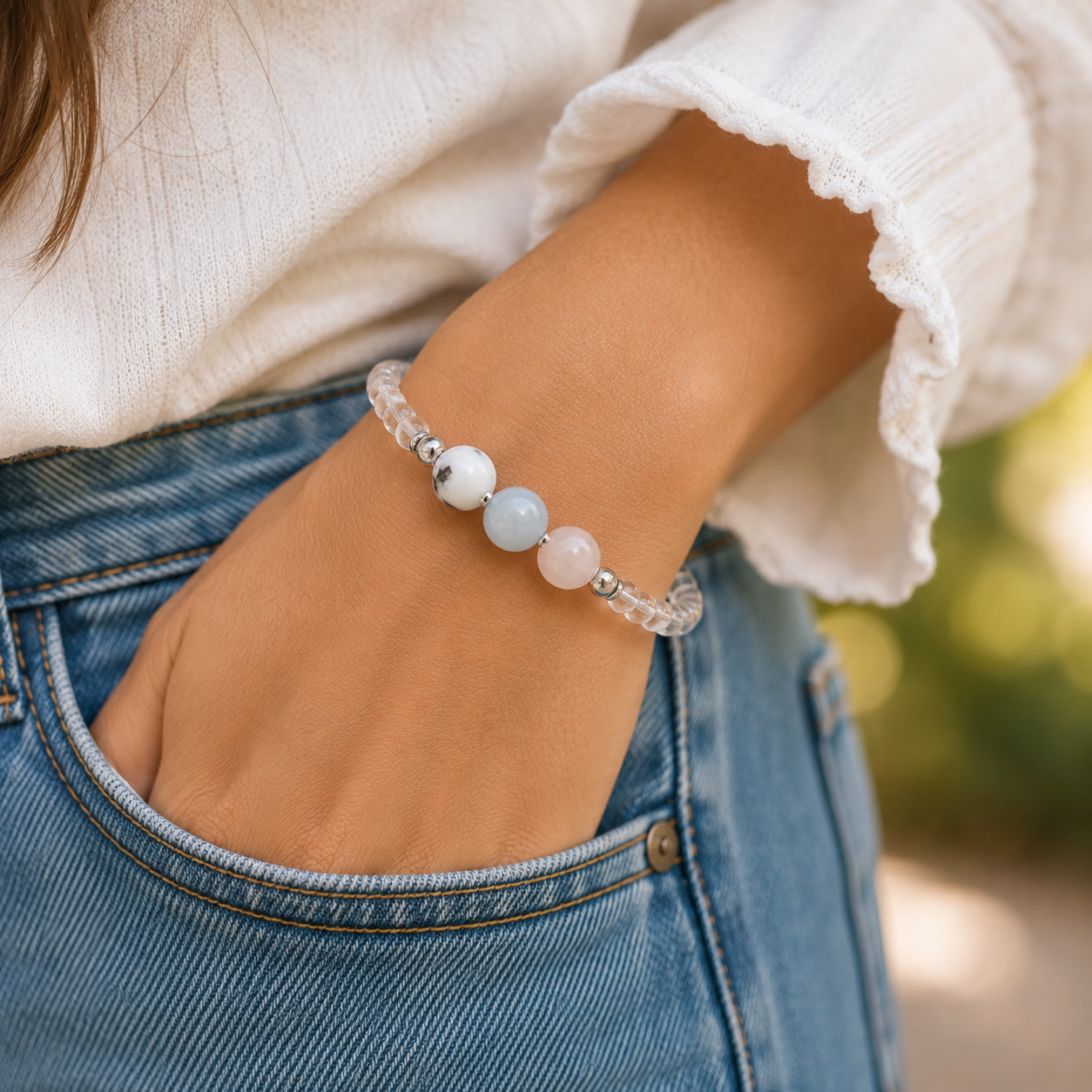 Self Love Bracelet- Moonstone, Aquamarine, Rose Quartz