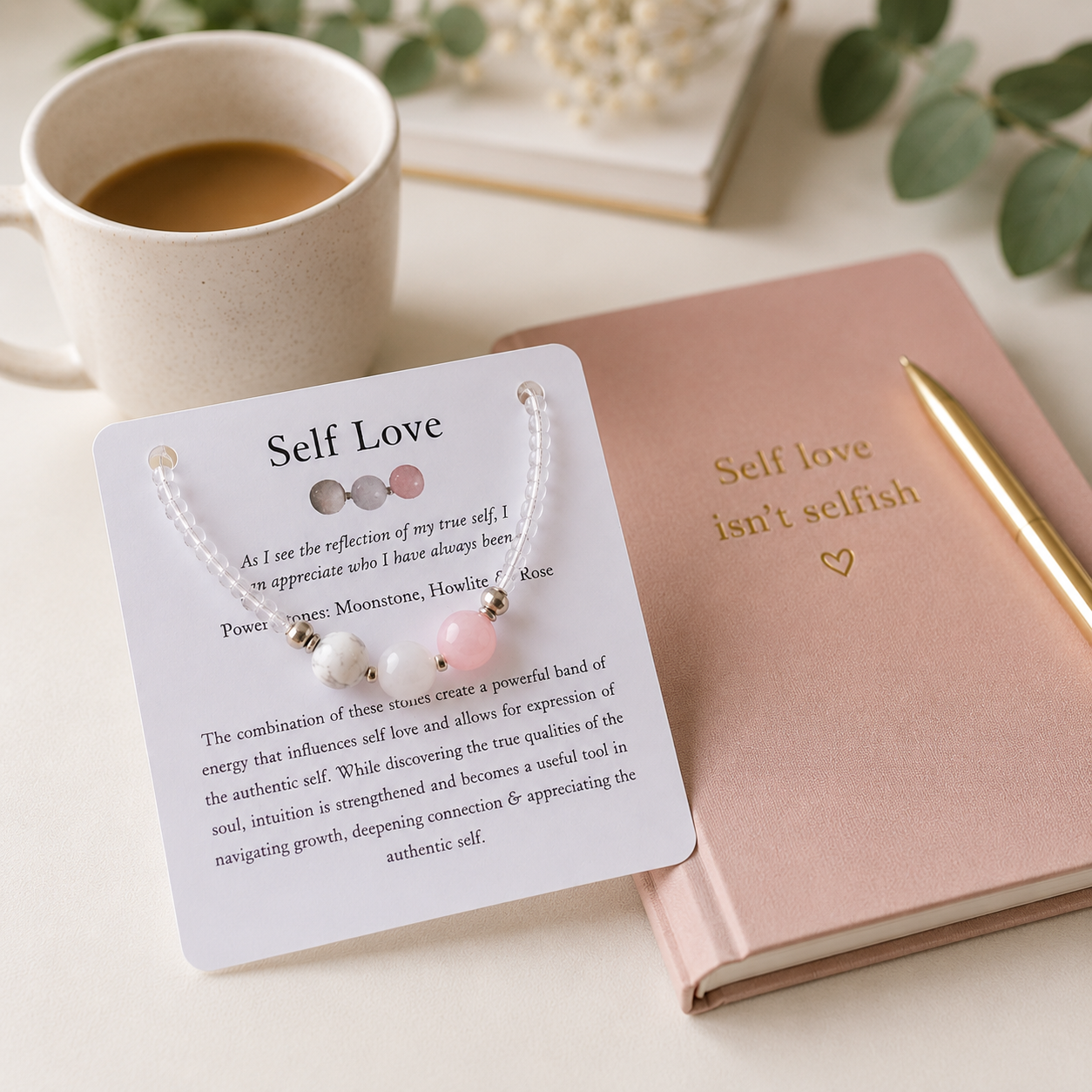 Self Love Bracelet- Moonstone, Aquamarine, Rose Quartz