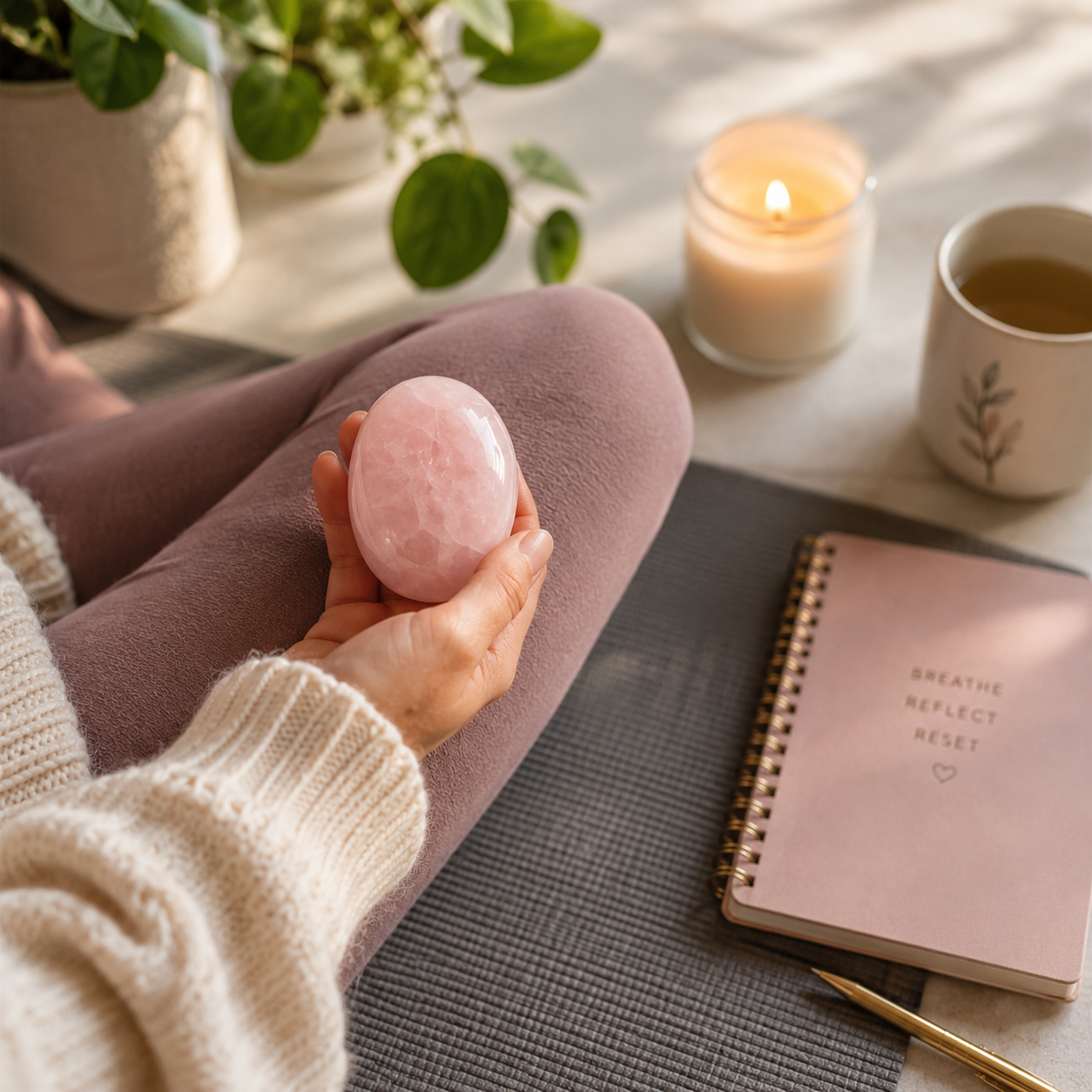 Rose Quartz Palm Stone for Love & Heart Support