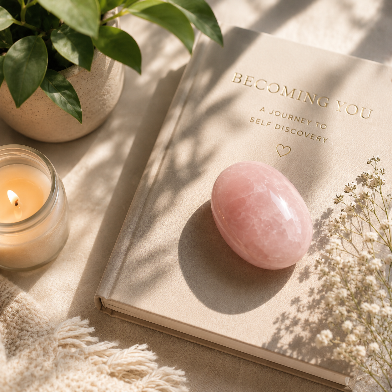 Rose Quartz Palm Stone for Love & Heart Support