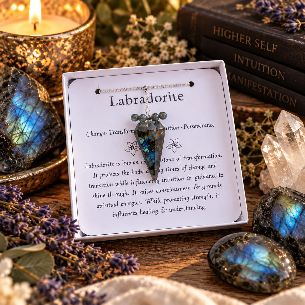 Labradorite Pendulum with Pendulum Board & Instructions