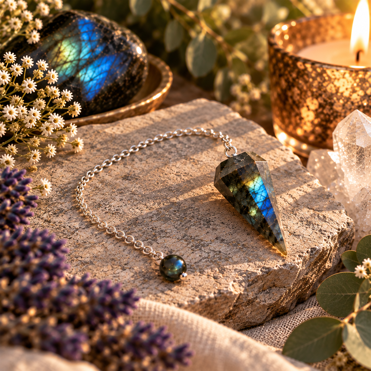 Labradorite Pendulum with Pendulum Board & Instructions