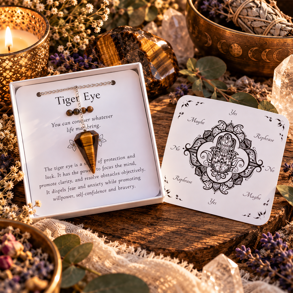 Tiger Eye Pendulum with Pendulum Board & Instructions