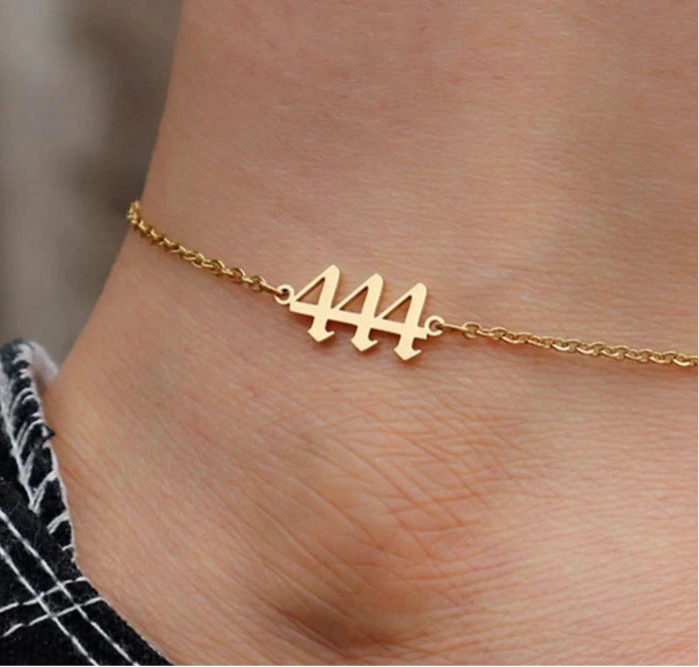 444 Angel Number Anklet- For Grounding, Motivation, & Action