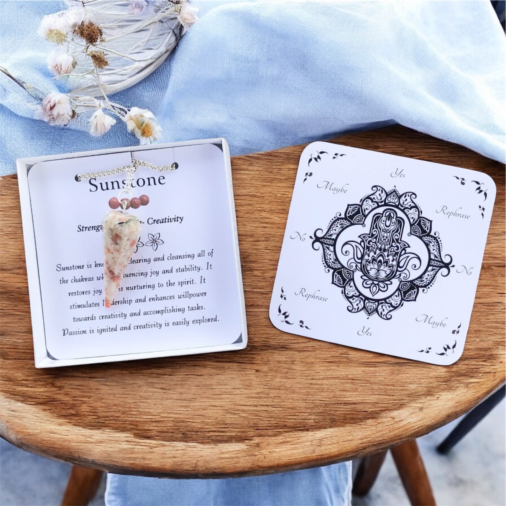 Sunstone Pendulum with Dowsing Board & Instructions