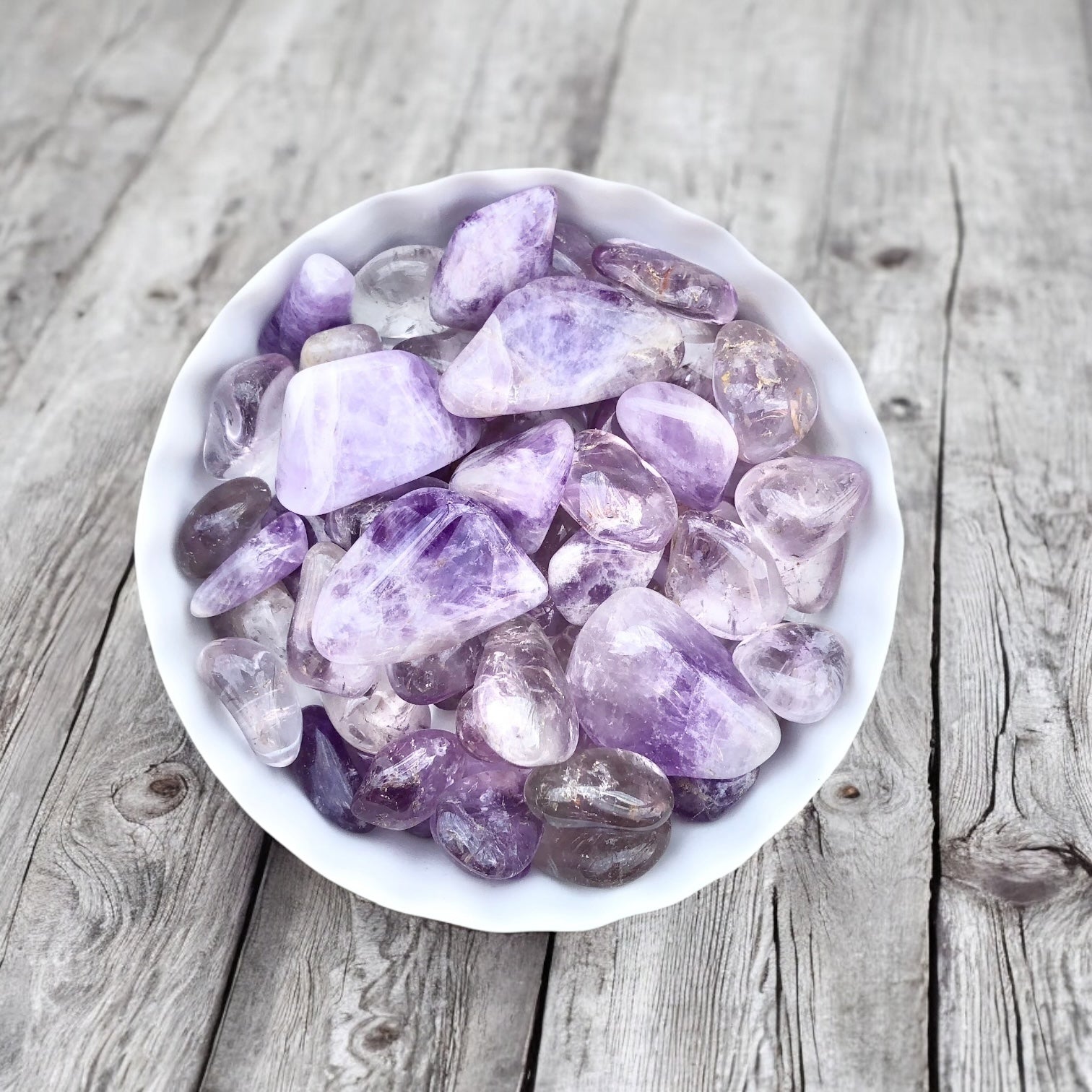 Amethyst Tumbled Stones with Card- Stone of Transformation, Protection and Intuition