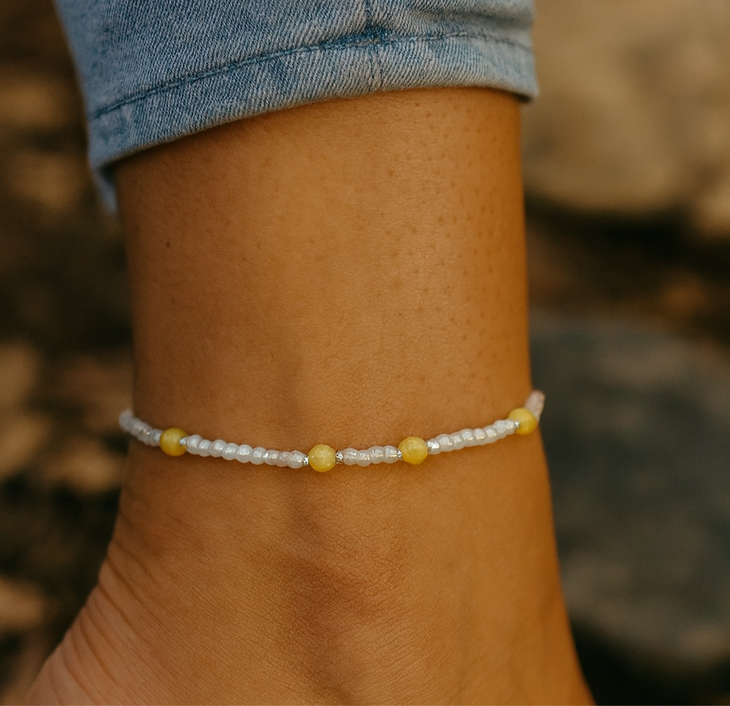 Happiness Anklet - Yellow Jade Beaded Anklet