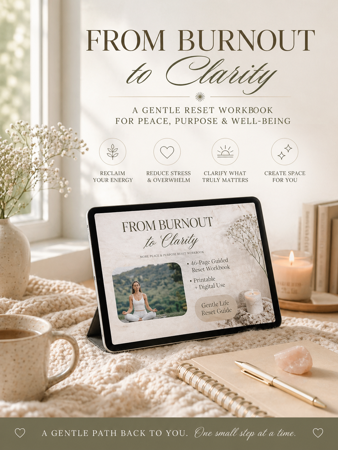 Burnout to Clarity Workbook | Gentle Burnout Recovery & Nervous System Reset Guide