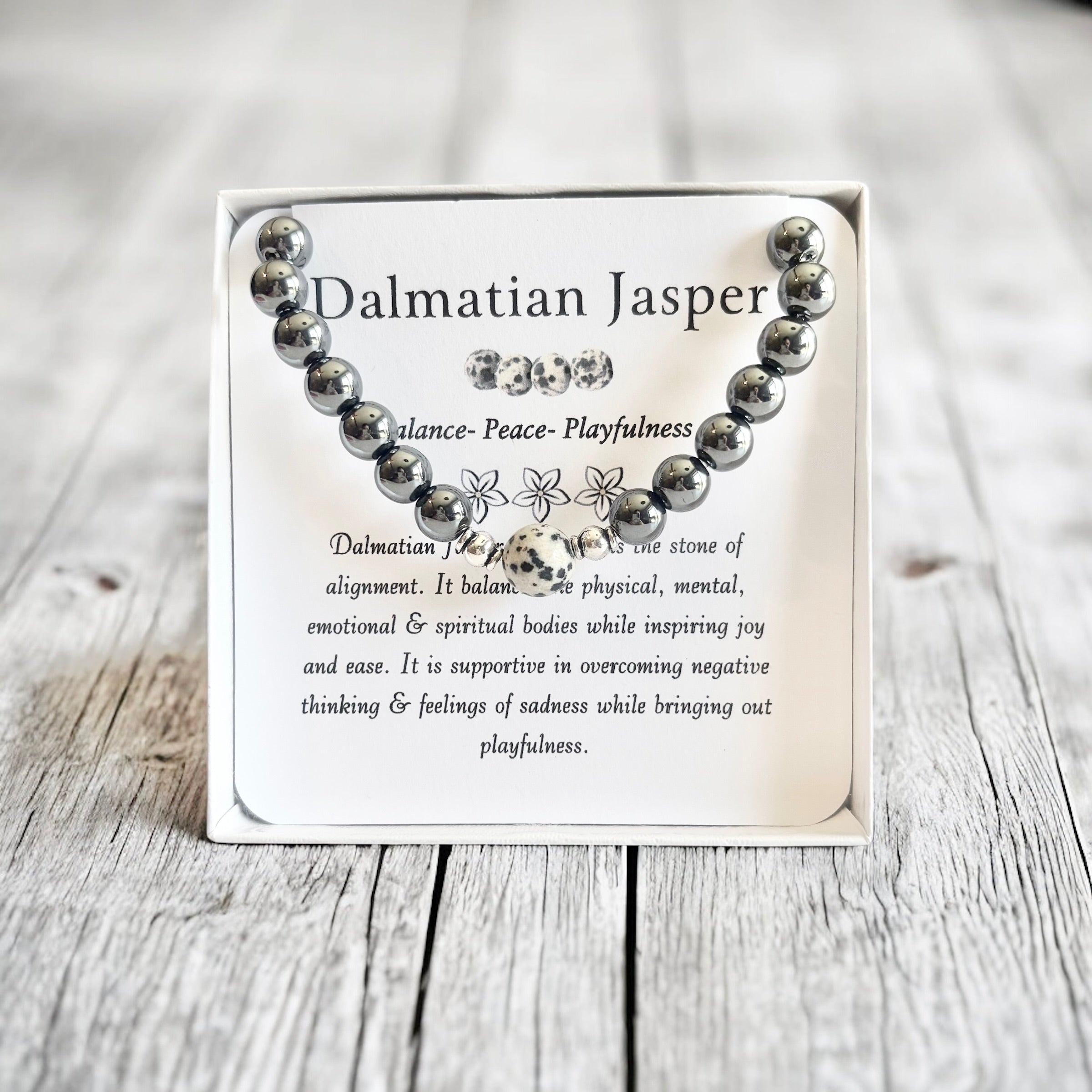 Dalmatian Jasper Men's Bracelet- For Grounding, Mindfulness, and Playfulness