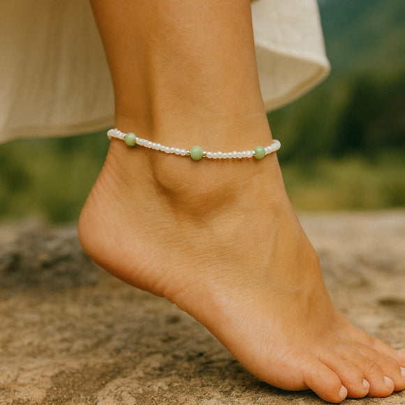 Energy Anklet - Celadon Jade Beaded Anklet