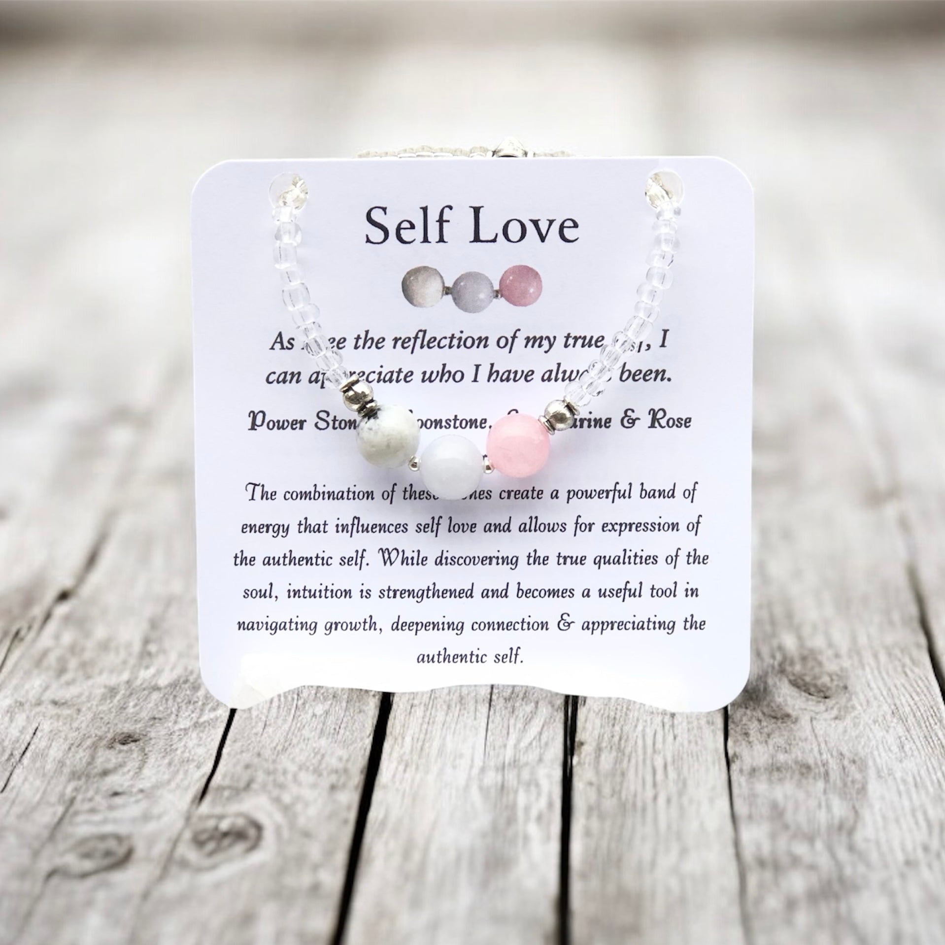 Self Love Bracelet- Moonstone, Aquamarine, Rose Quartz - Mindful Intentions