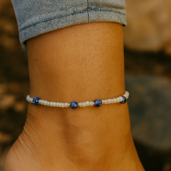 Tranquility Anklet - Sodalite Beaded Anklet