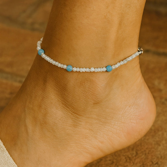 Breathe Anklet - Blue Jade Beaded Anklet