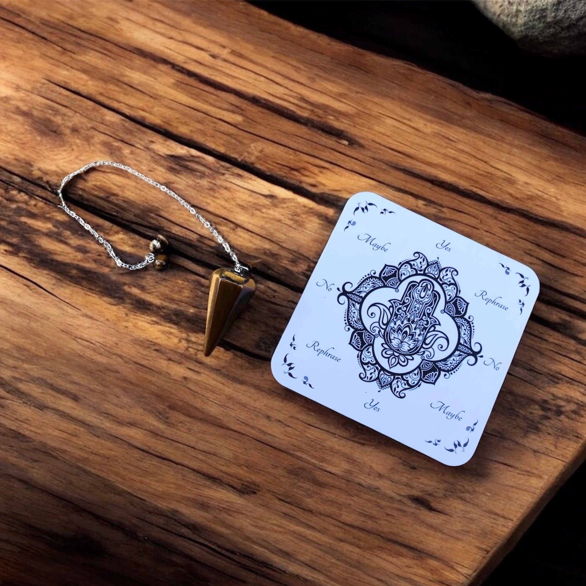Tiger Eye Pendulum with Pendulum Board & Instructions - Mindful Intentions