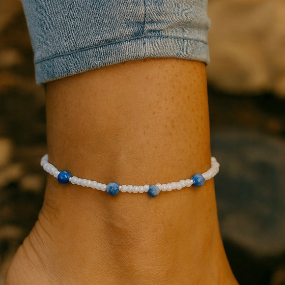 Luck Anklet - Multi Blue & Green Jade Beaded Anklet