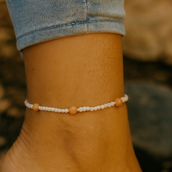 Sun Kissed Anklet - Peach Jade Beaded Anklet
