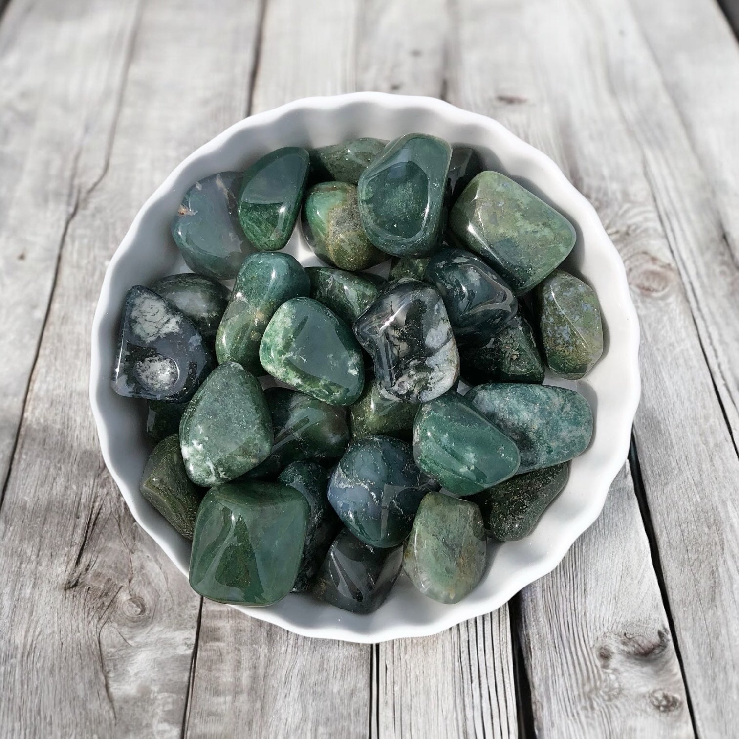 Moss Agate Tumbled Stones with Card- Stone of Growth, New Beginnings & Abundance