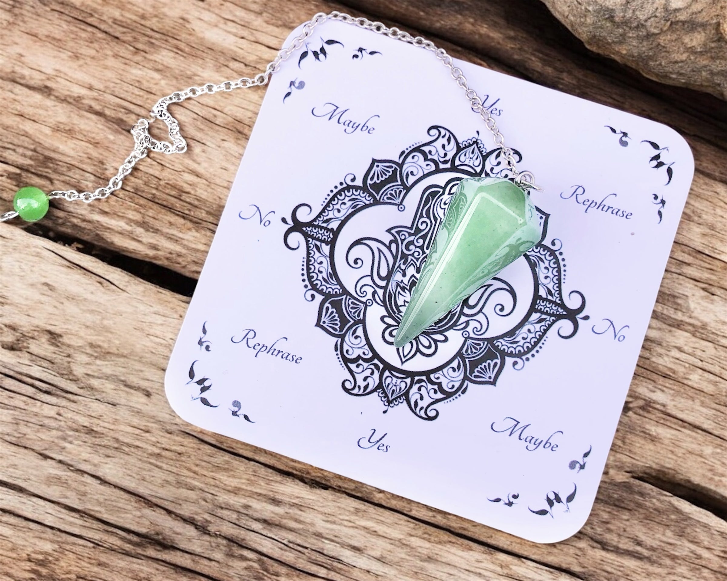 Green Aventurine Pendulum with Pendulum Board & Instructions
