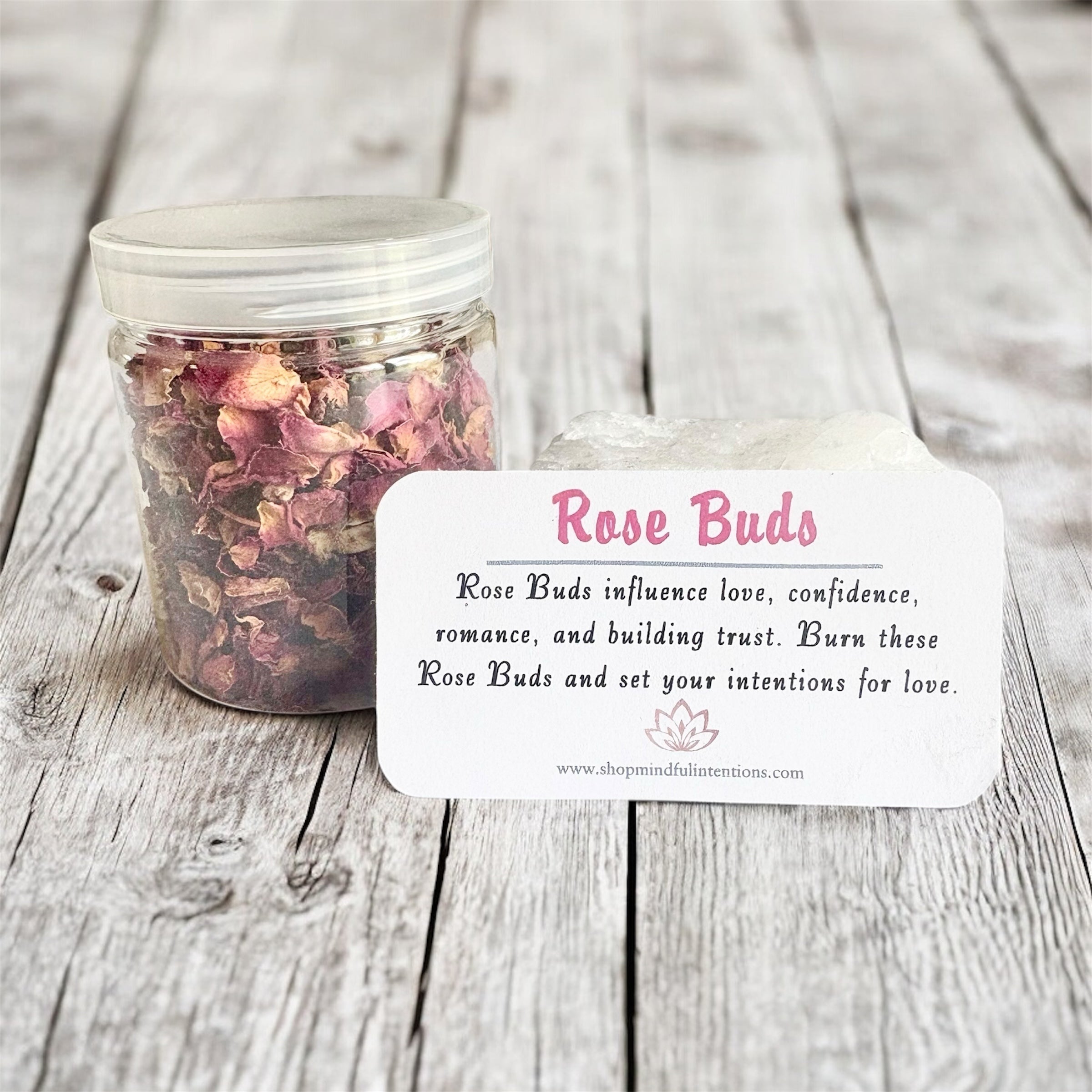 Dried Herb Jars- Rose Buds, Lavender, Palo Santo, Sage for Smudging & Intention Setting - Mindful Intentions