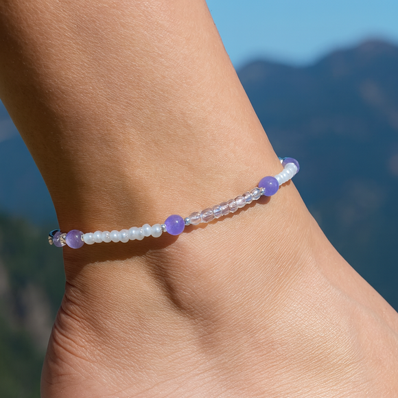 Harmony Anklet - Purple Jade Beaded Anklet