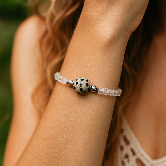 Dalmatian Jasper Bracelet- For Grounding, Mindfulness, and Playfulness