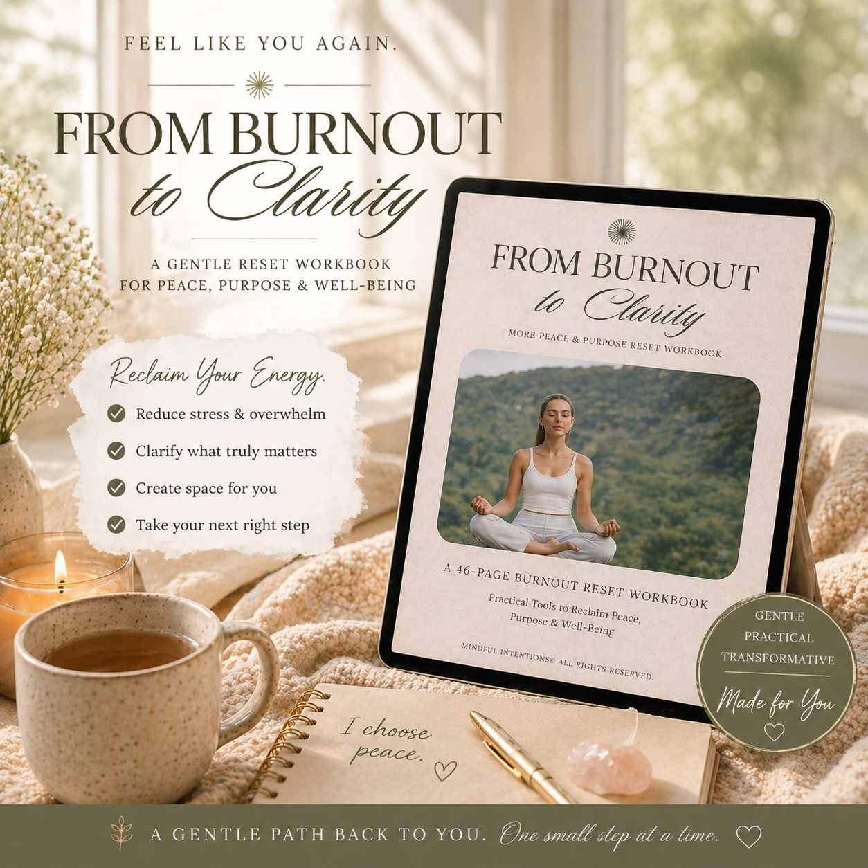 Burnout to Clarity Workbook | Gentle Burnout Recovery & Nervous System Reset Guide