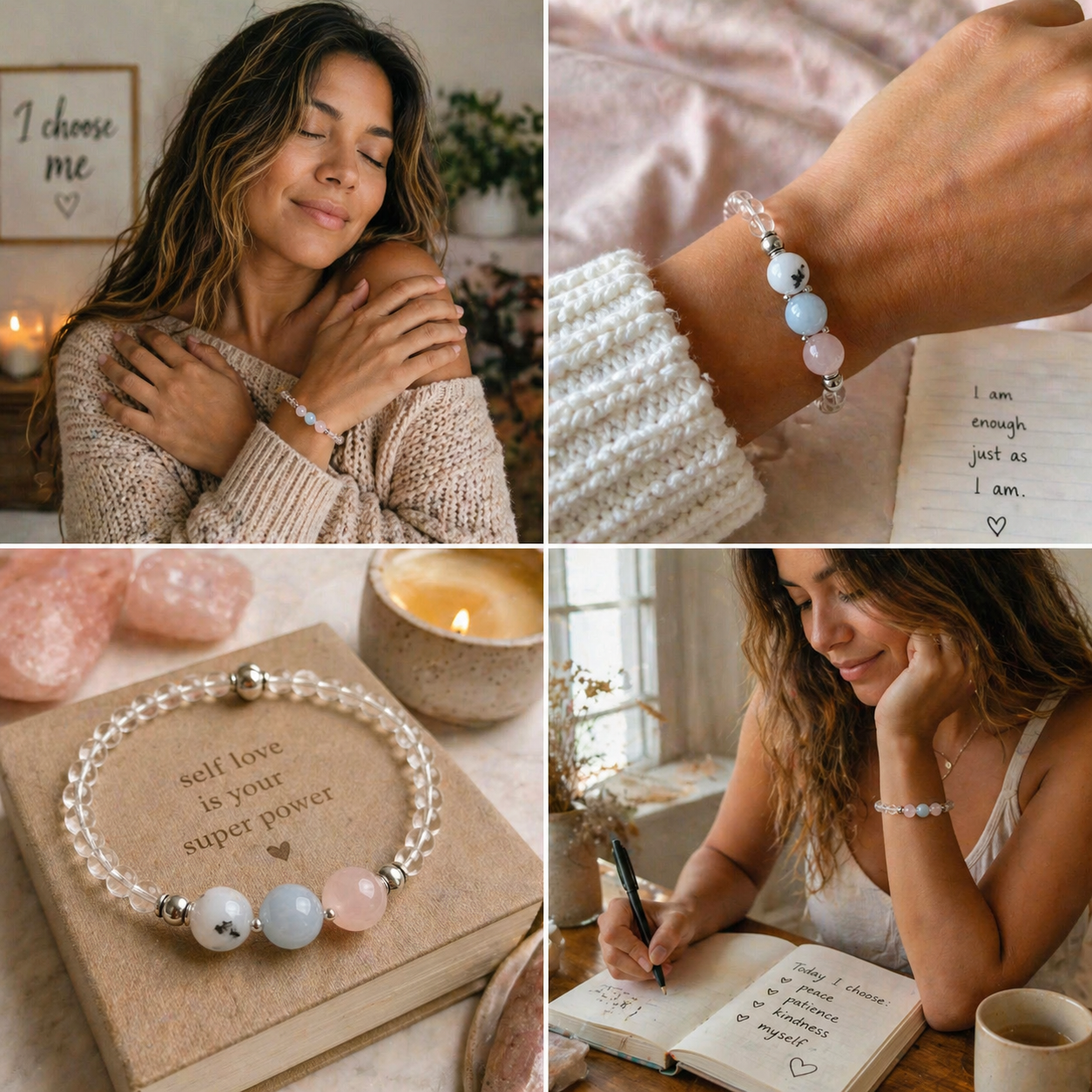 Self Love Bracelet- Moonstone, Aquamarine, Rose Quartz