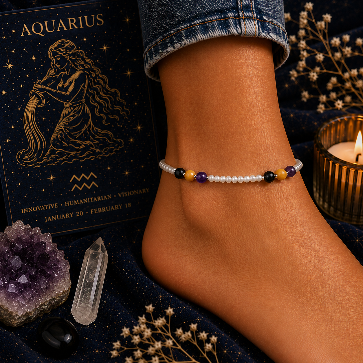 Aquarius Zodiac Anklet - Beaded Anklet