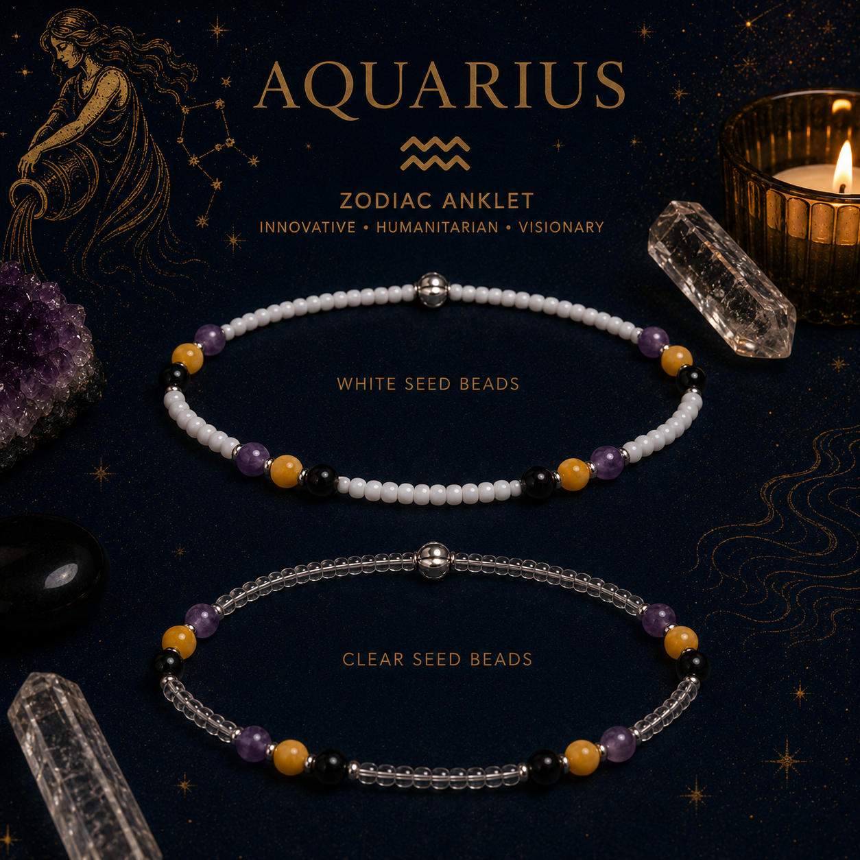 Aquarius Zodiac Anklet - Beaded Anklet