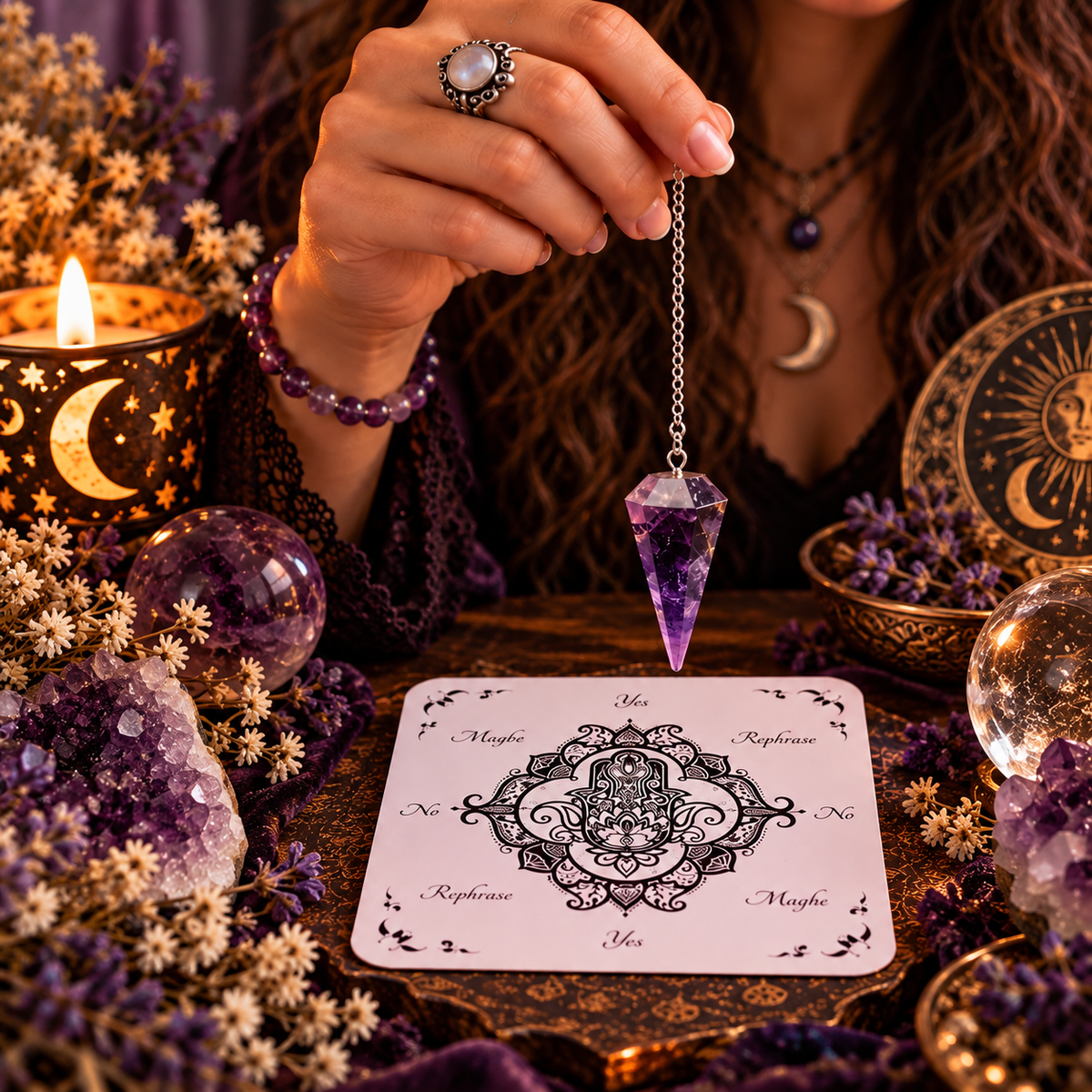 Amethyst Pendulum with Pendulum Board & Instructions
