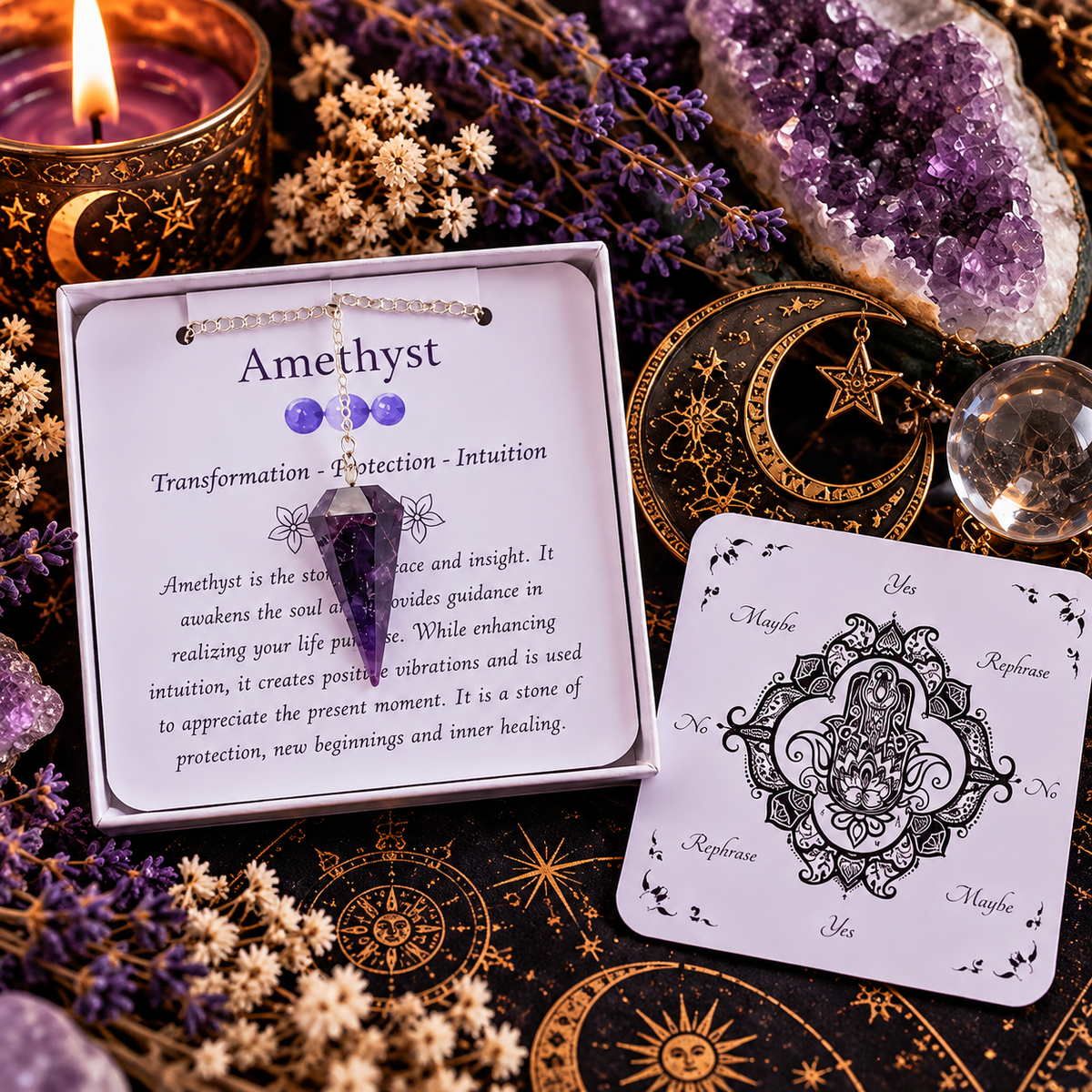 Amethyst Pendulum with Pendulum Board & Instructions