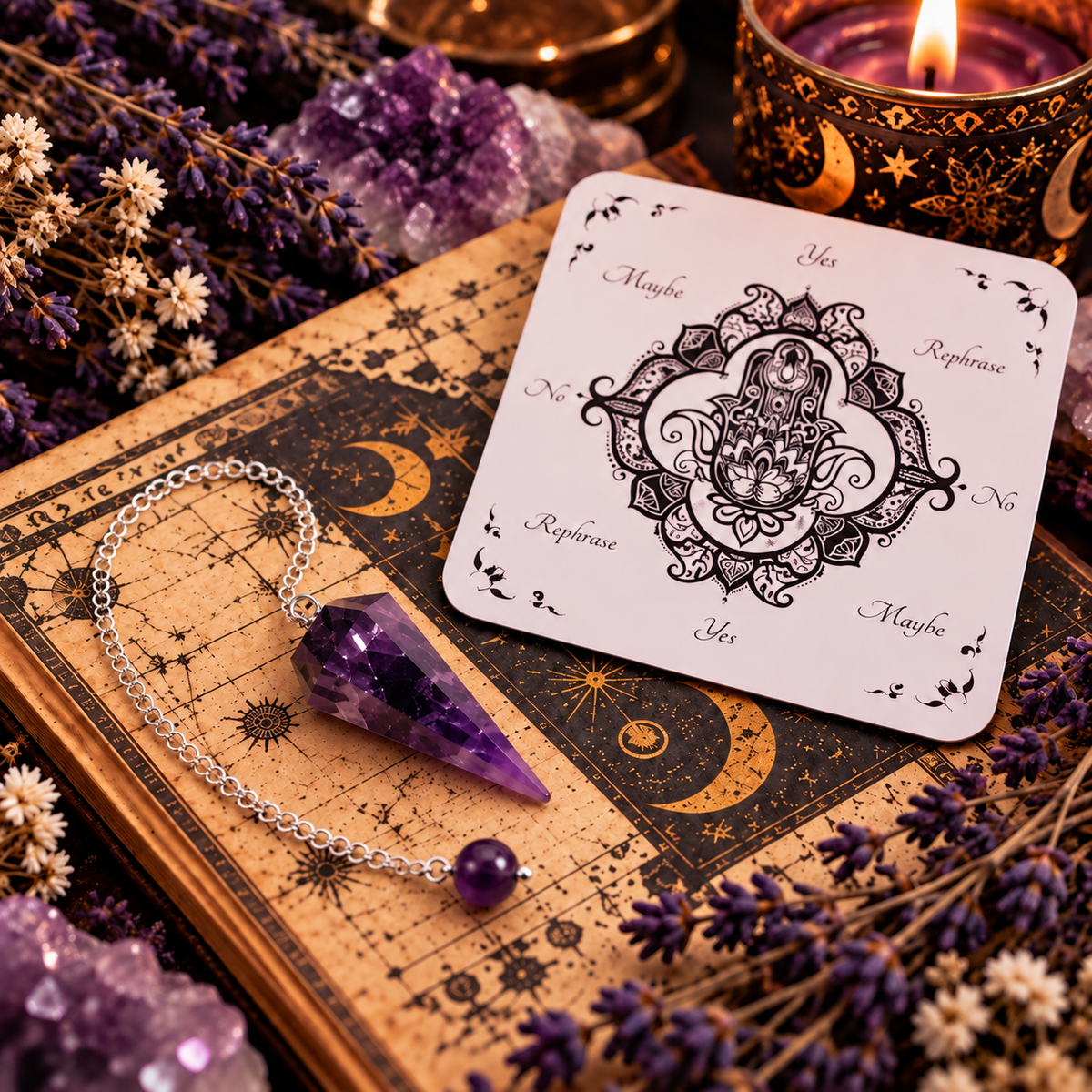 Amethyst Pendulum with Pendulum Board & Instructions