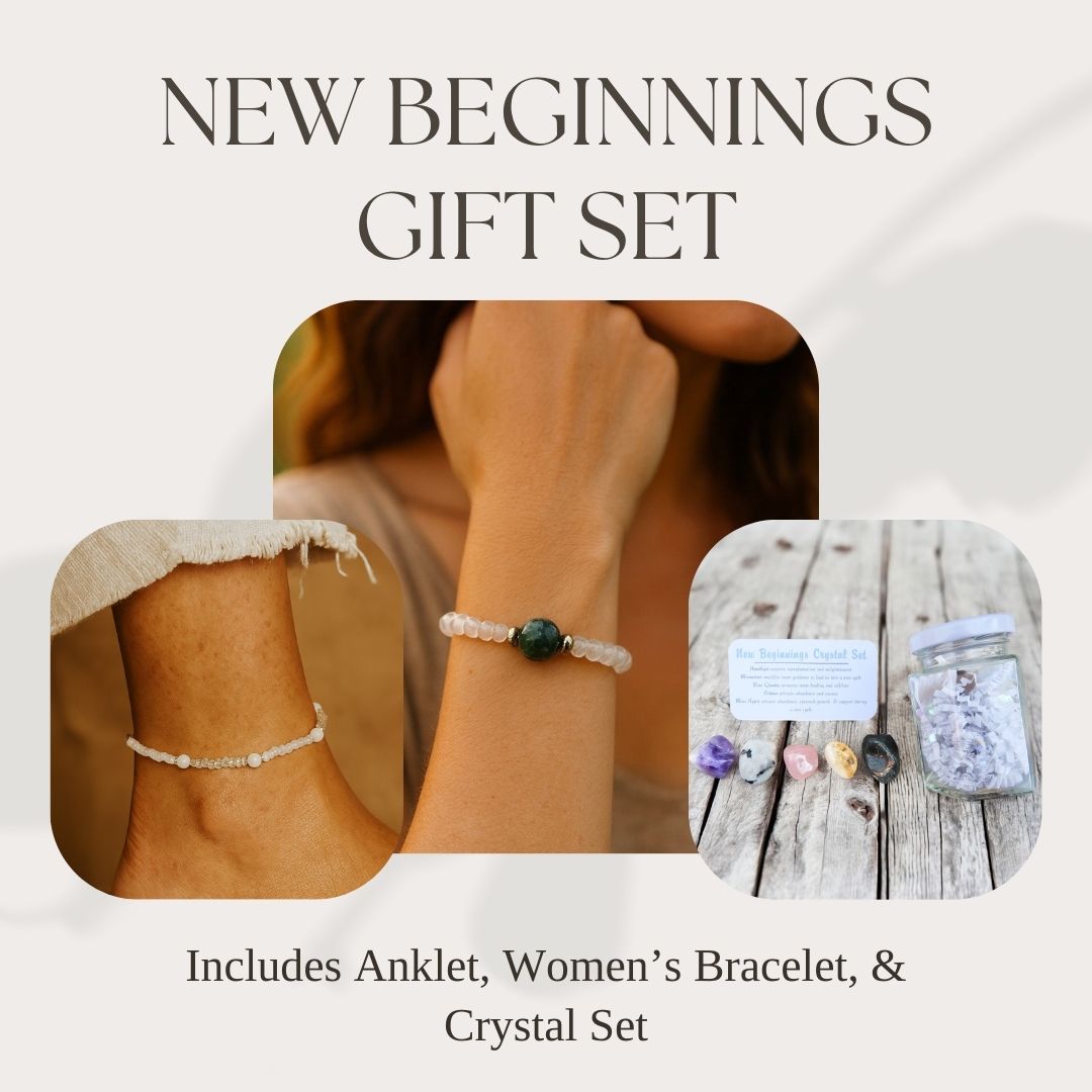 New Beginnings Crystal Bundle — Anklet, Bracelet & Fresh Start Crystal Jar Set