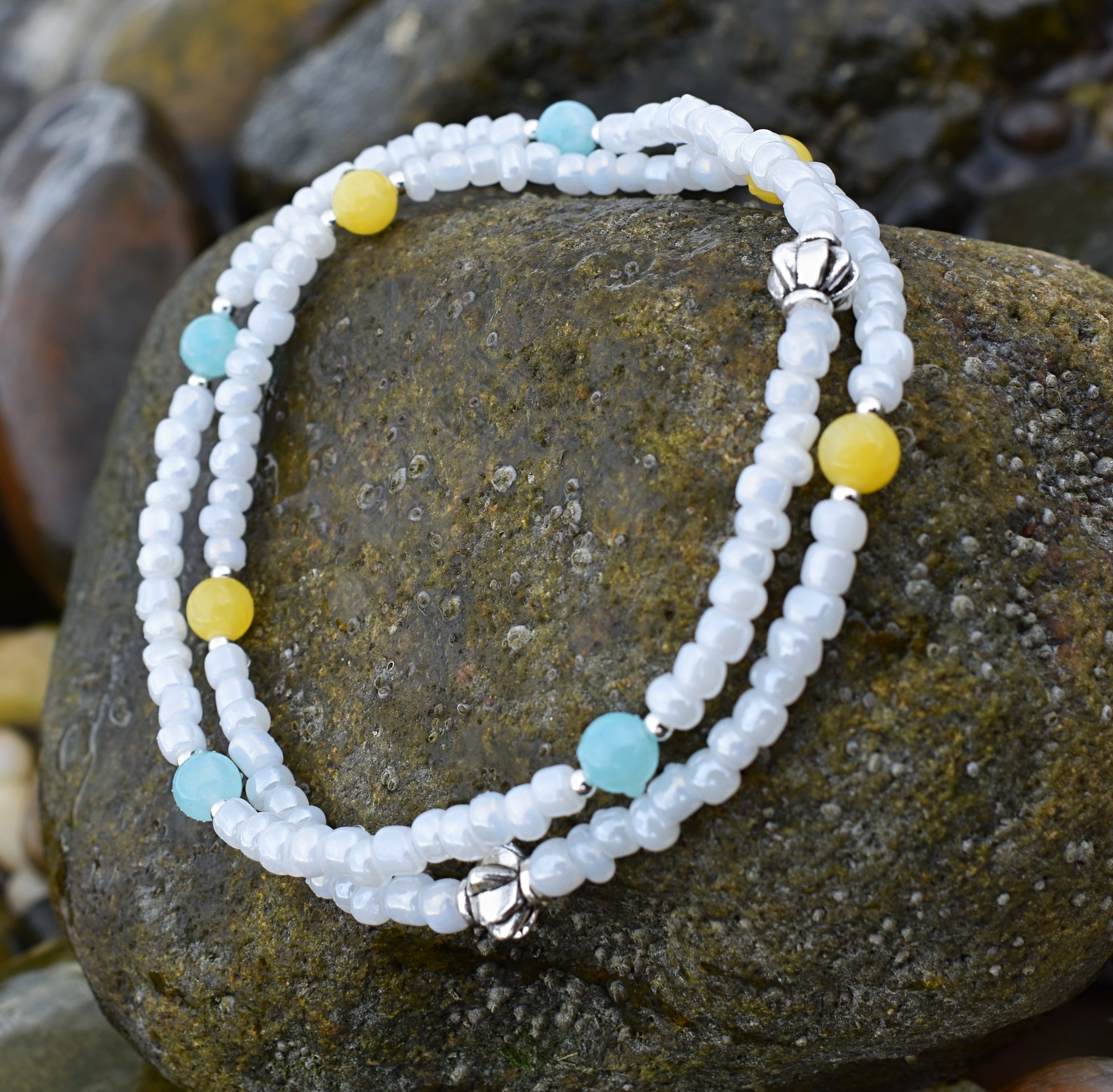 Happiness Anklet - Yellow Jade Beaded Anklet - Mindful Intentions