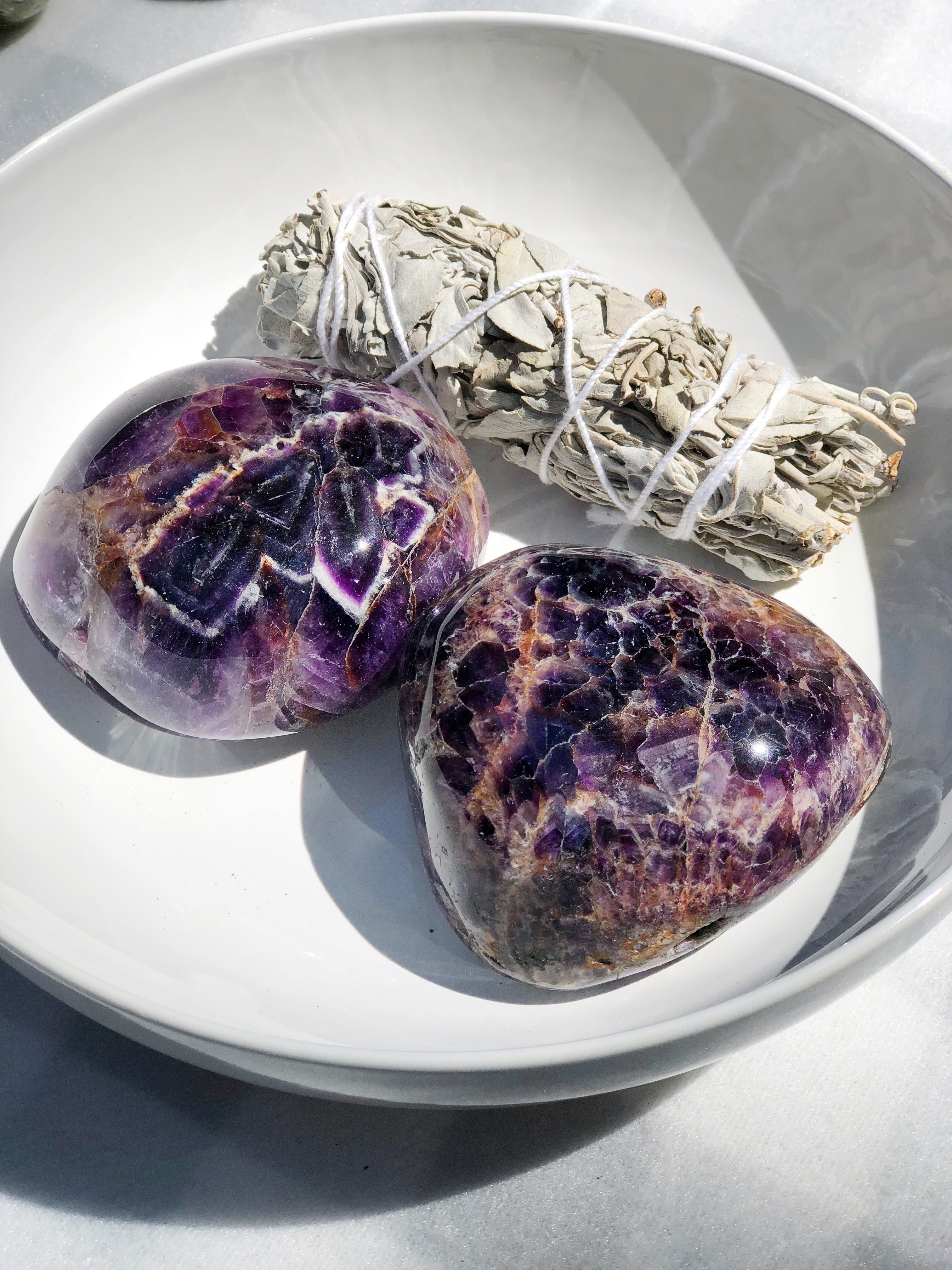 Chevron Amethyst Palm Stone- Stone of Psychic Energy, Protection & Intuition - Mindful Intentions