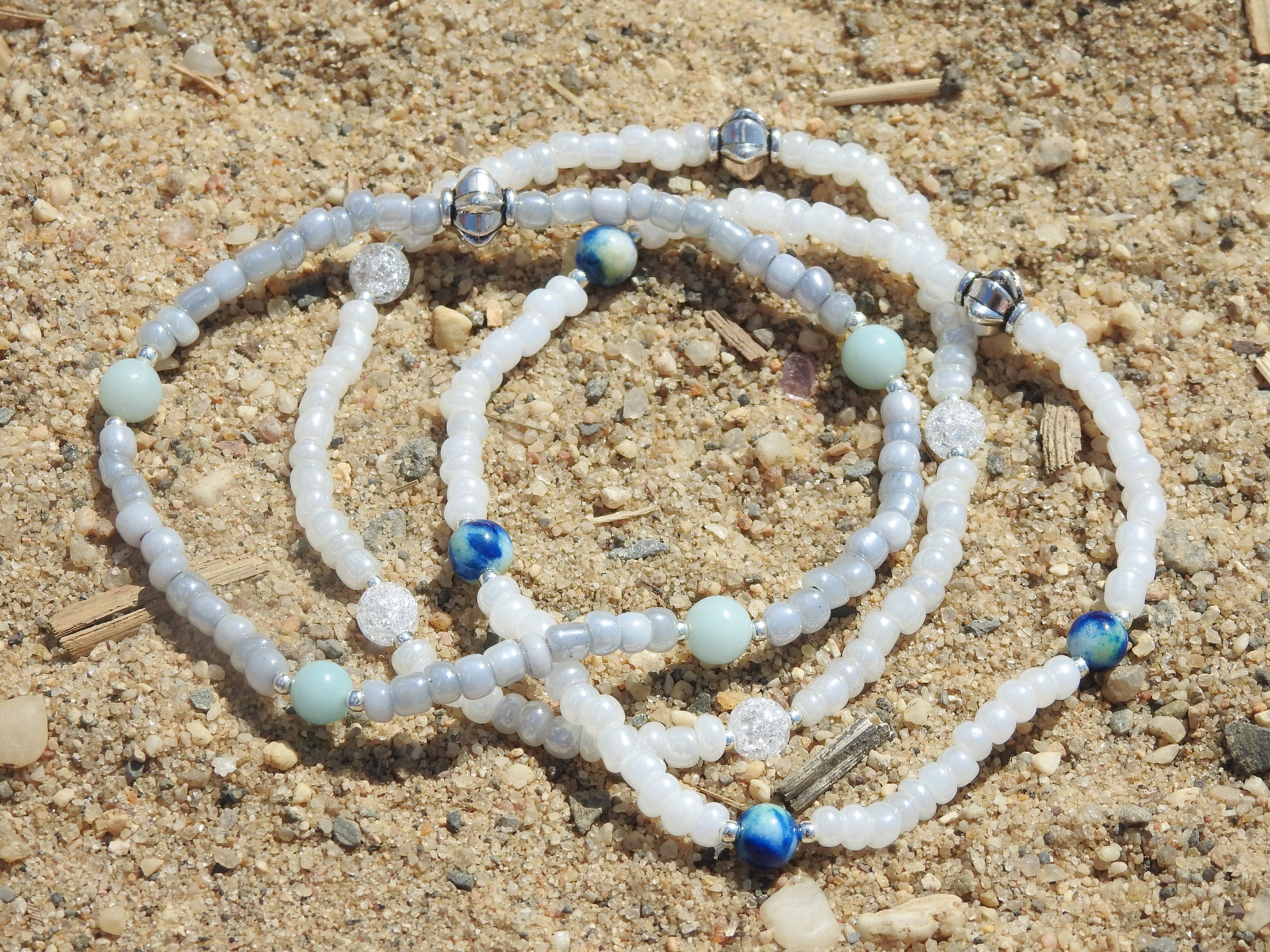 Luck Anklet - Multi Blue & Green Jade Beaded Anklet - Mindful Intentions