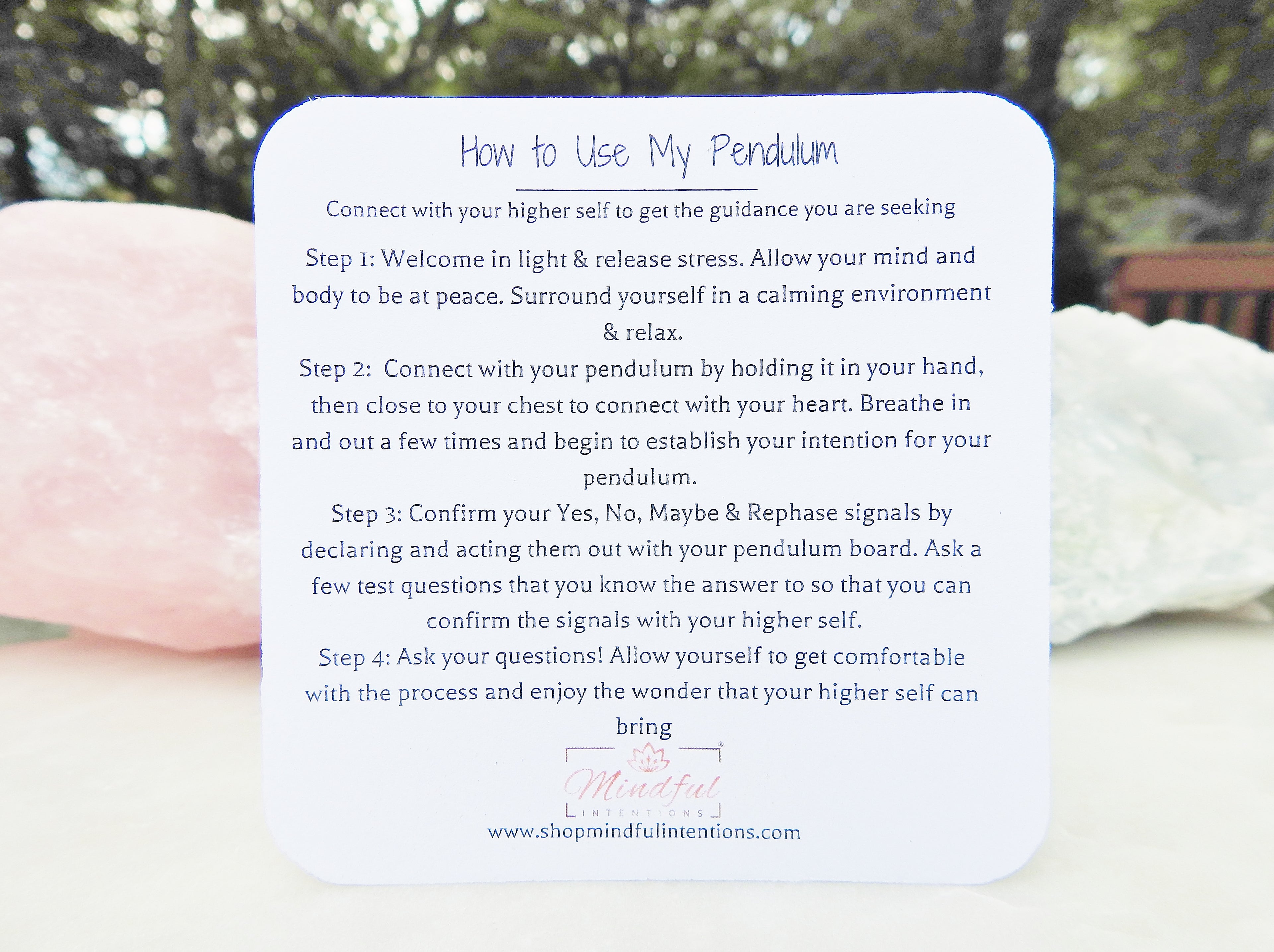 Rose Quartz Pendulum with Dowsing Board & Instructions - Mindful Intentions