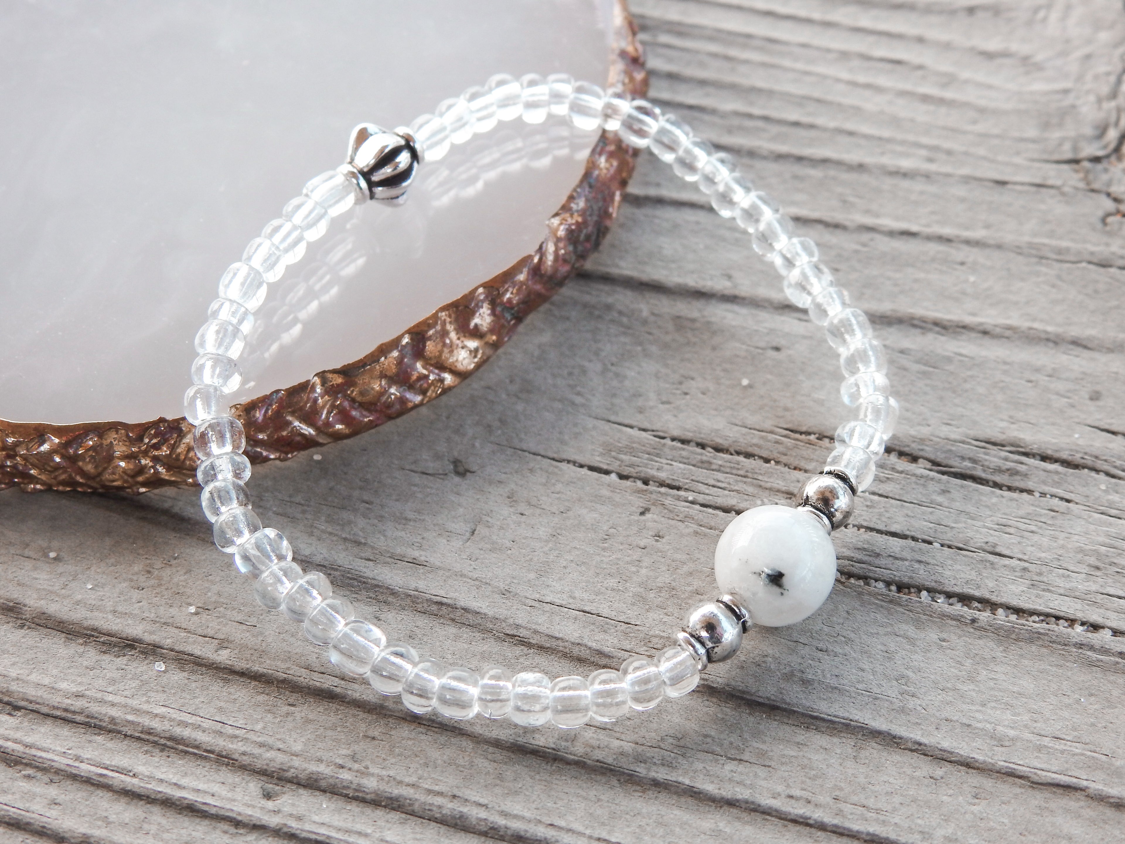 Rainbow Moonstone Bracelet- For New Beginnings & Feminine Energy - Mindful Intentions