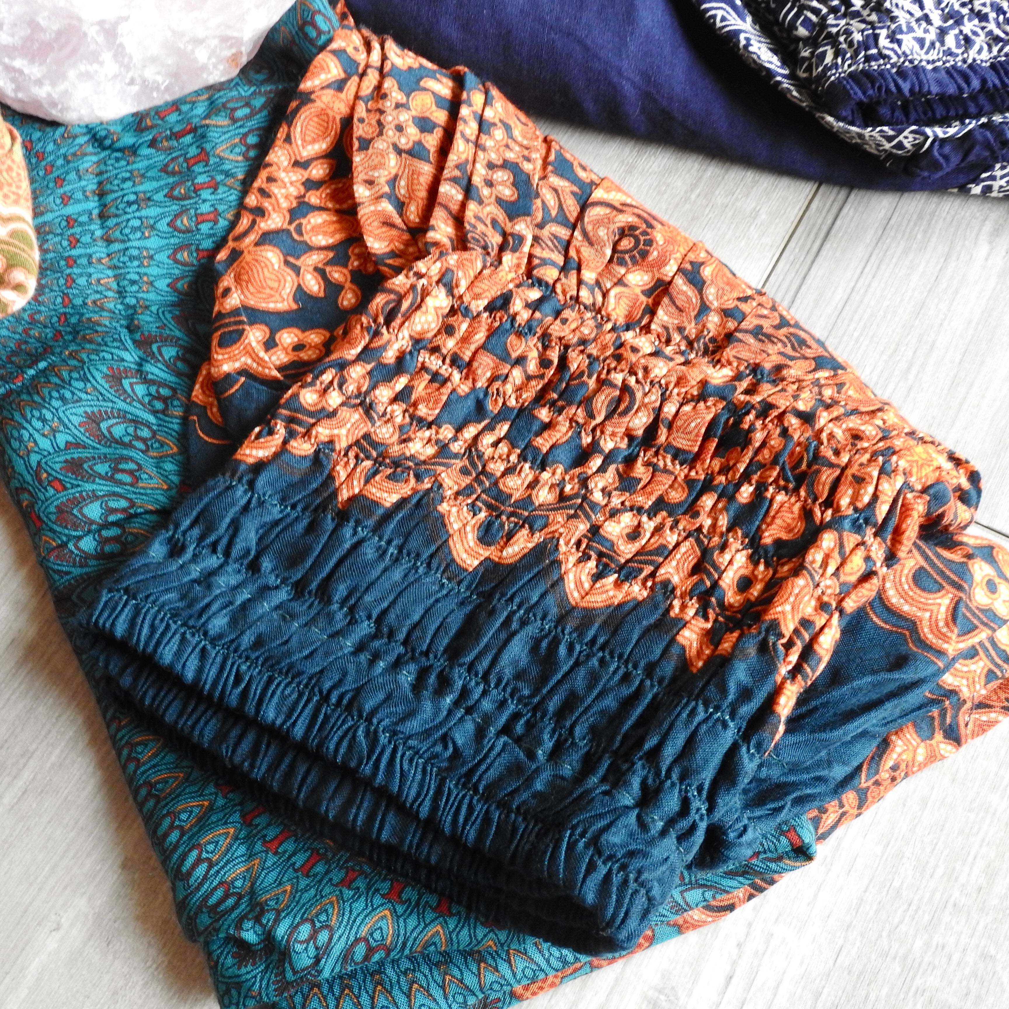 Orange and Teal Pants with Tribal Leaf Print - Mindful Intentions