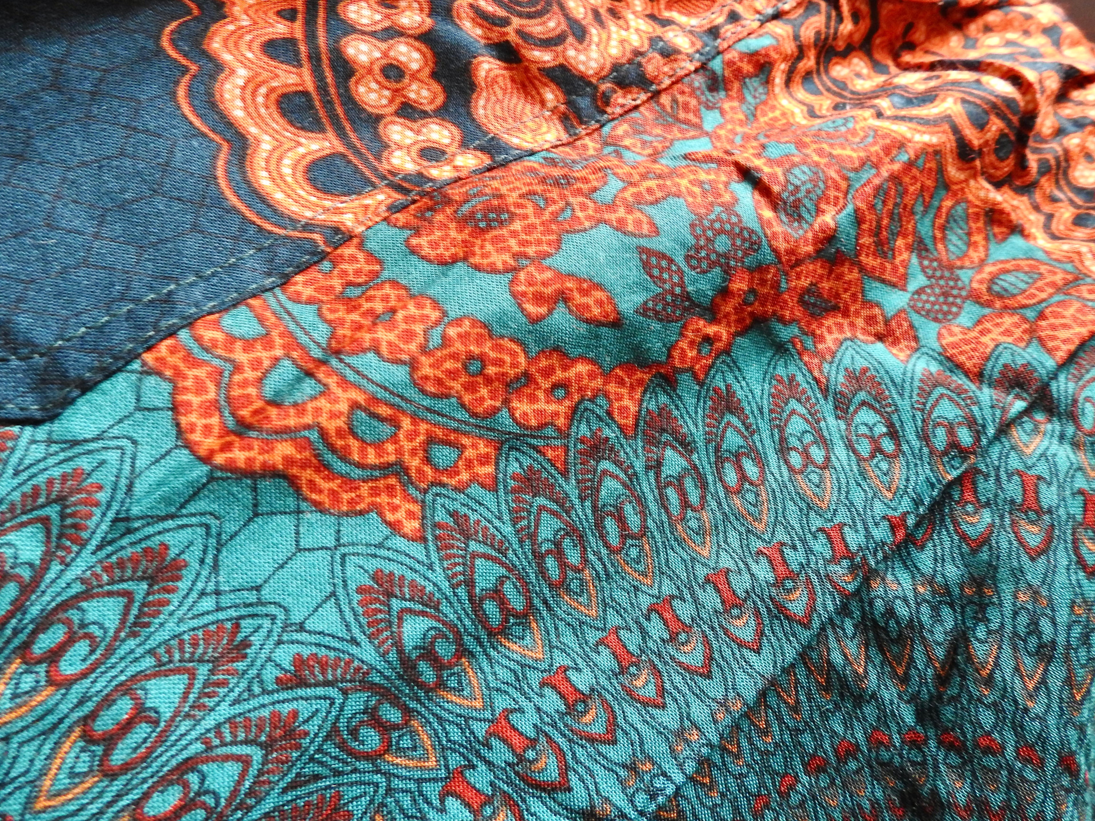 Orange and Teal Pants with Tribal Leaf Print - Mindful Intentions