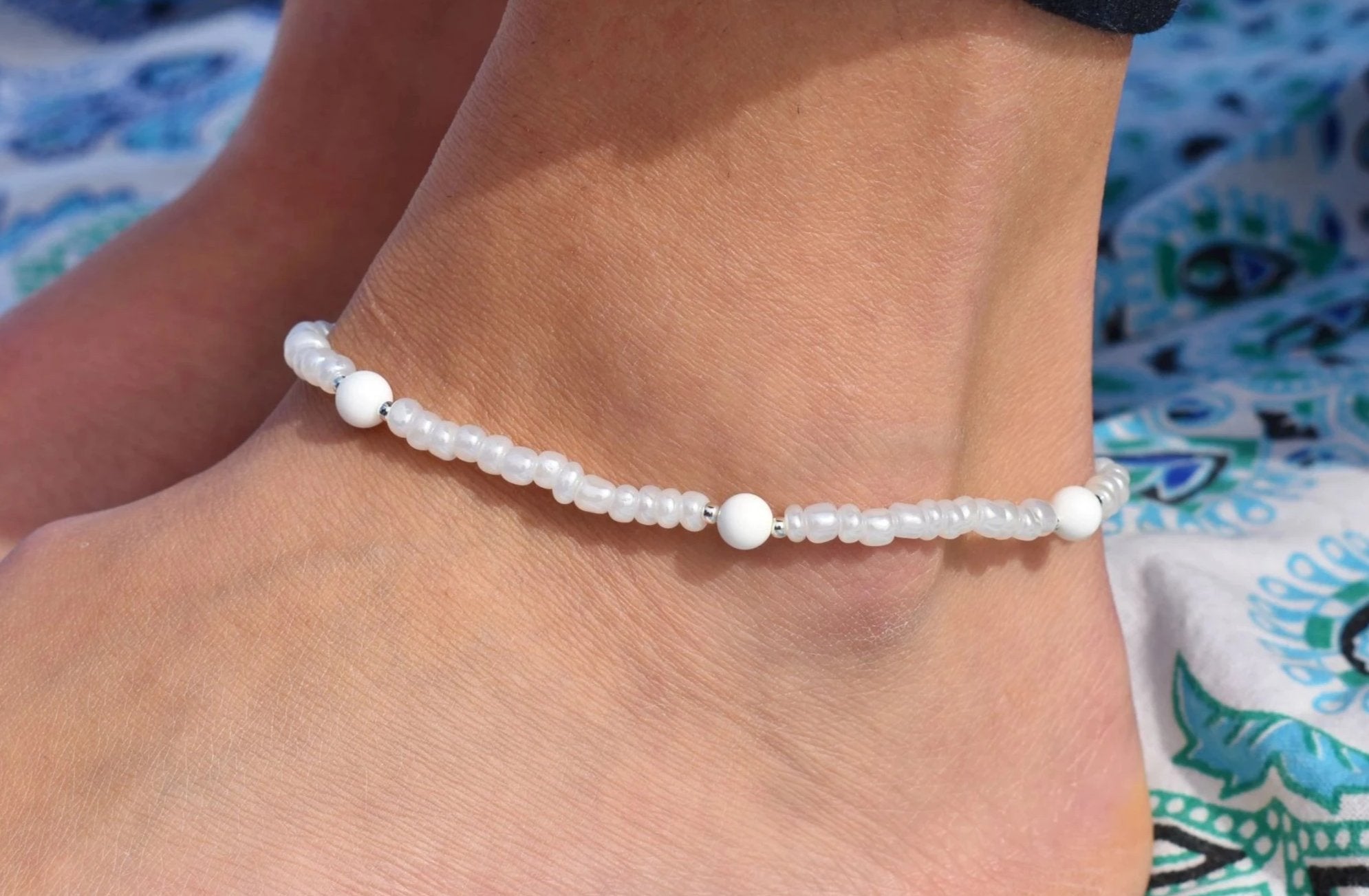 Balance Anklet - White Jade Beaded Anklet - Mindful Intentions