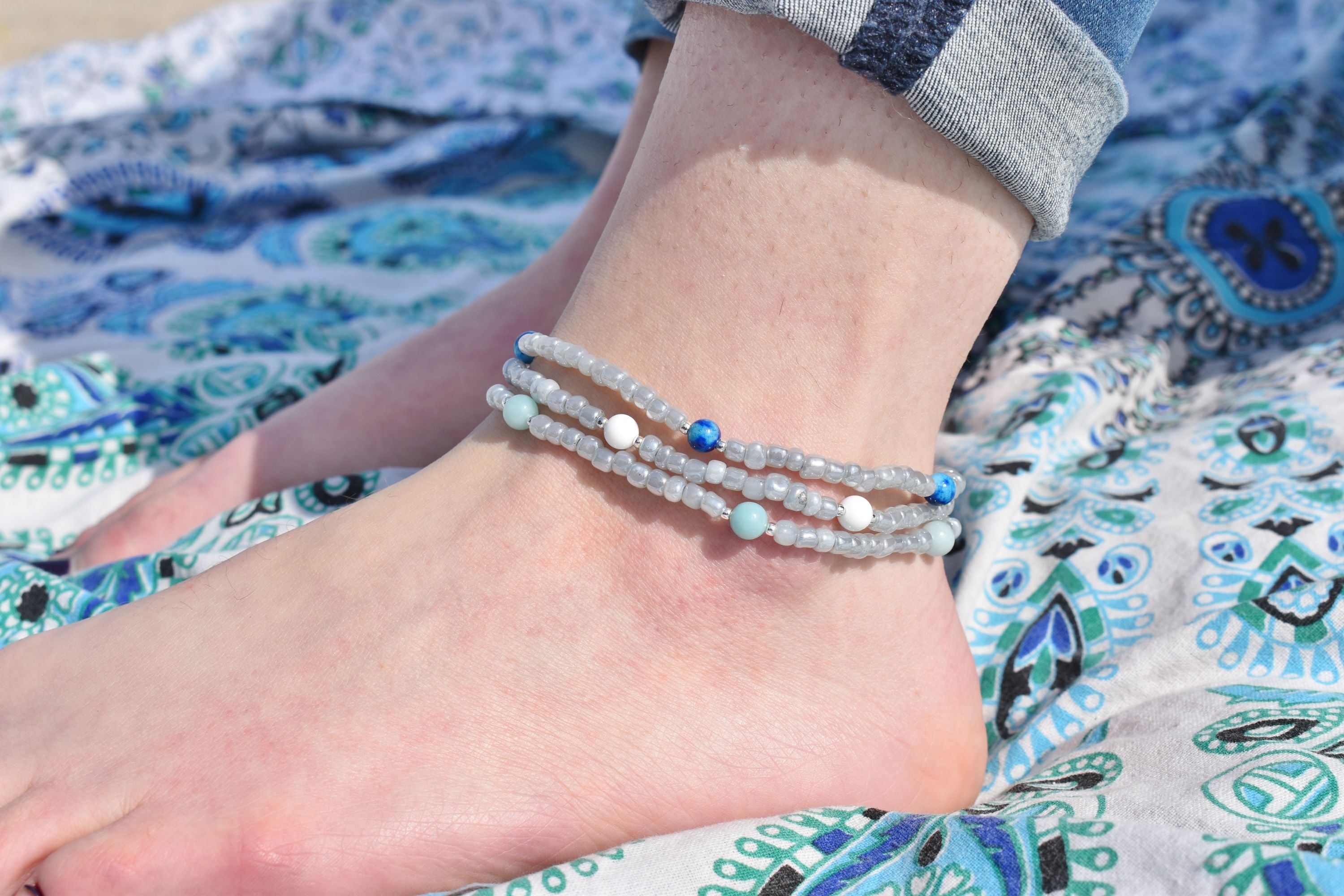 Balance Anklet - White Jade Beaded Anklet - Mindful Intentions