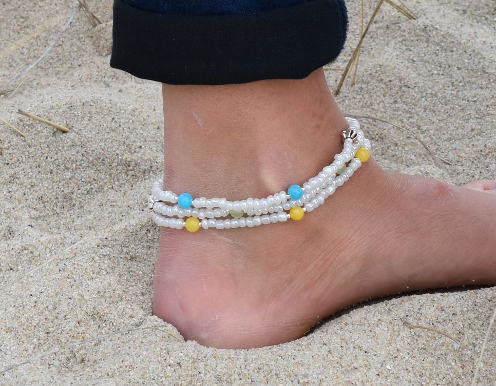 Breathe Anklet - Blue Jade Beaded Anklet - Mindful Intentions