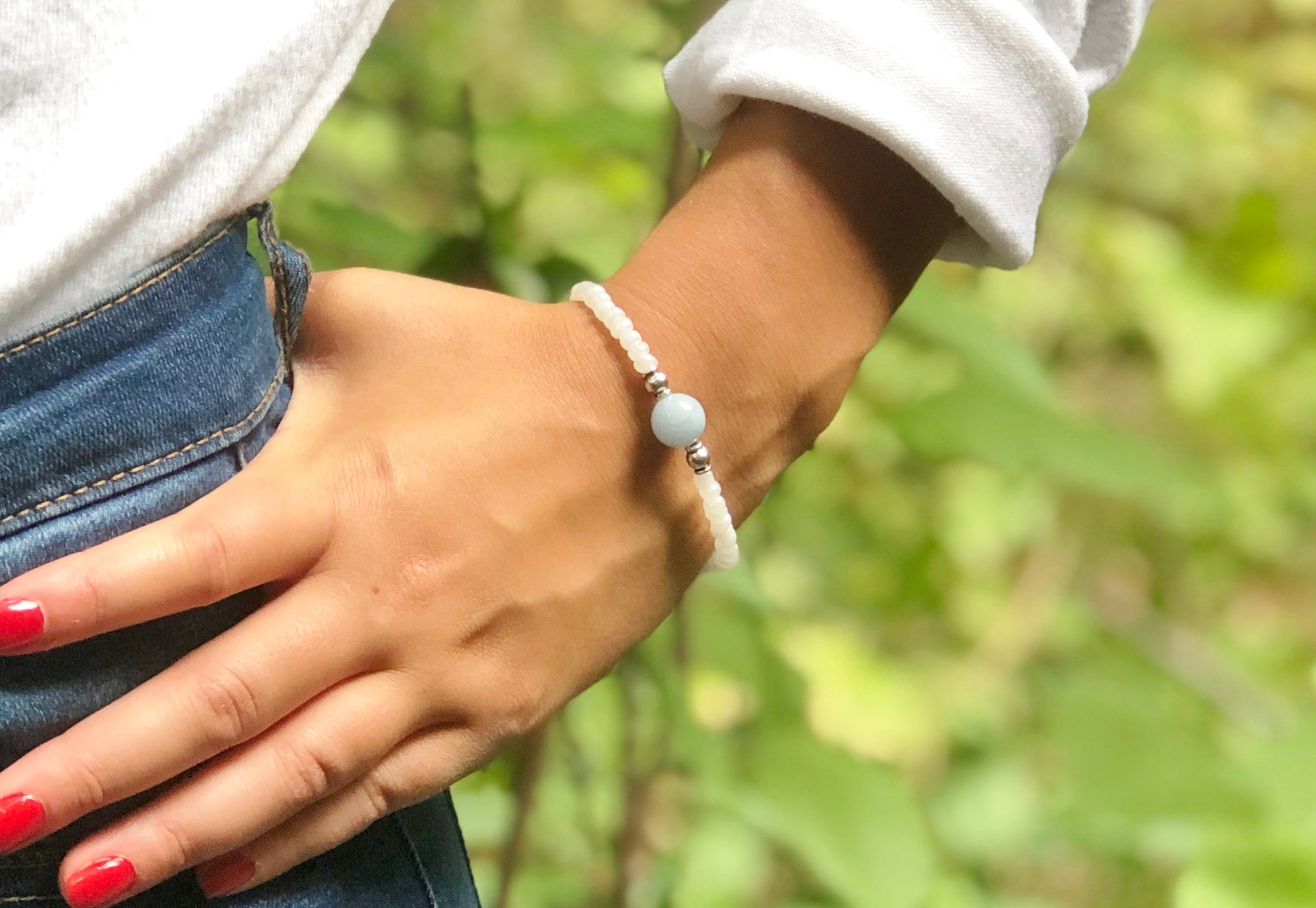 Angelite Bracelet- For Angel & Spirit Guide Connection - Mindful Intentions